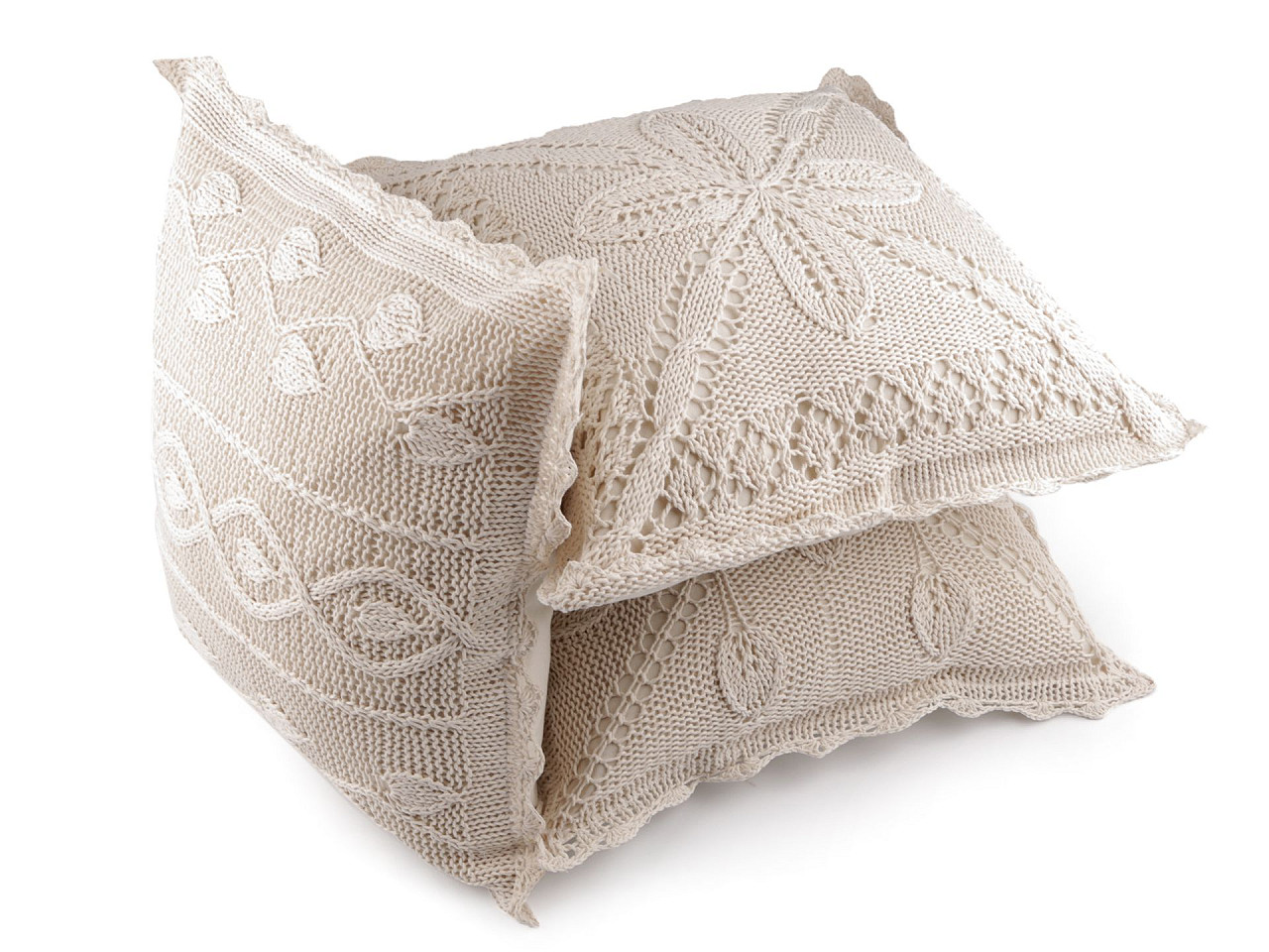 Față de pernă tricotată, bumbac 45x45 cm - Ecru deschis (2 Bucăți)
