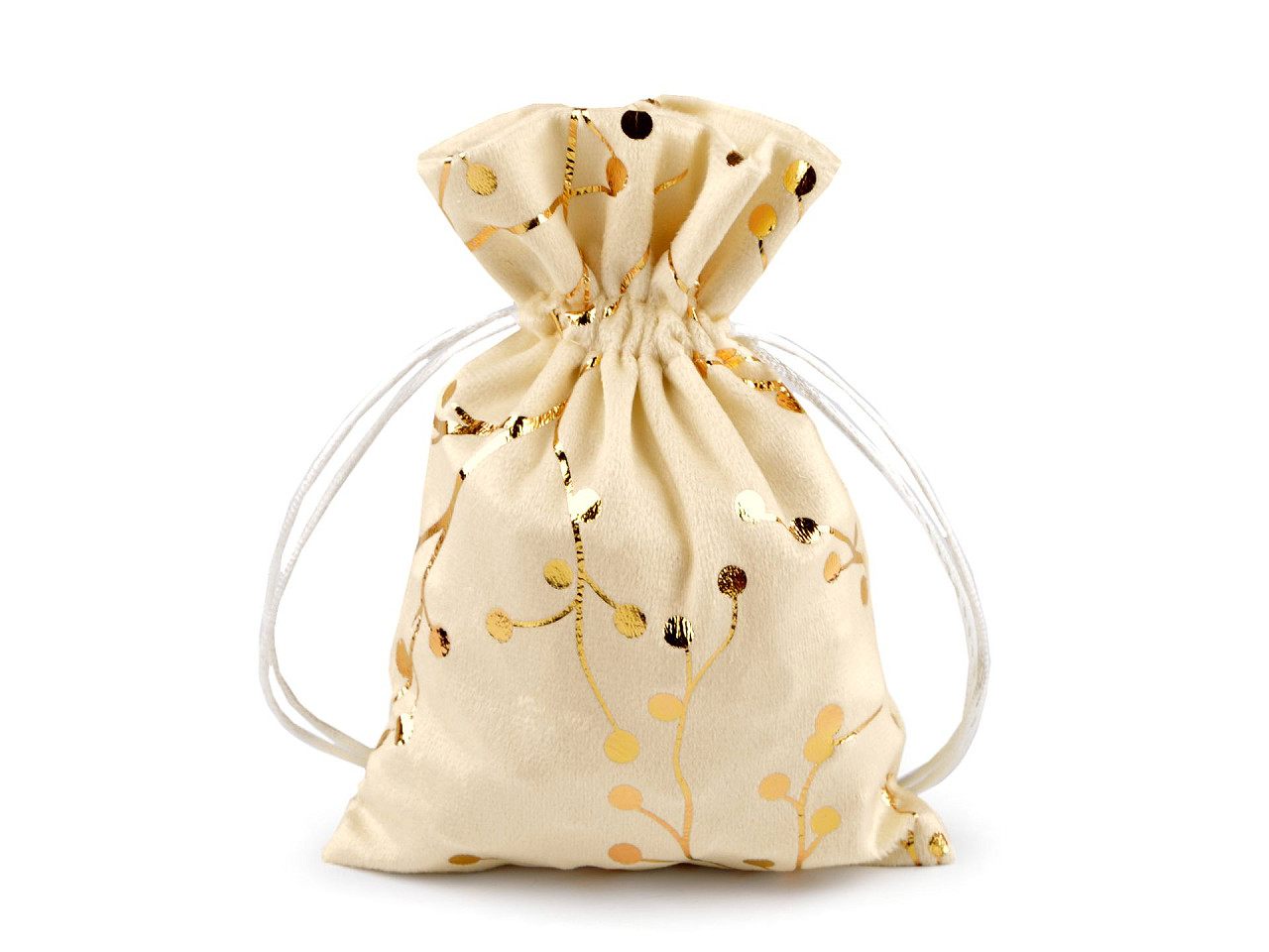 Săculeț cadou 13x18 cm catifea, crenguțe metalice - Crem deschis (10 Bucăți)