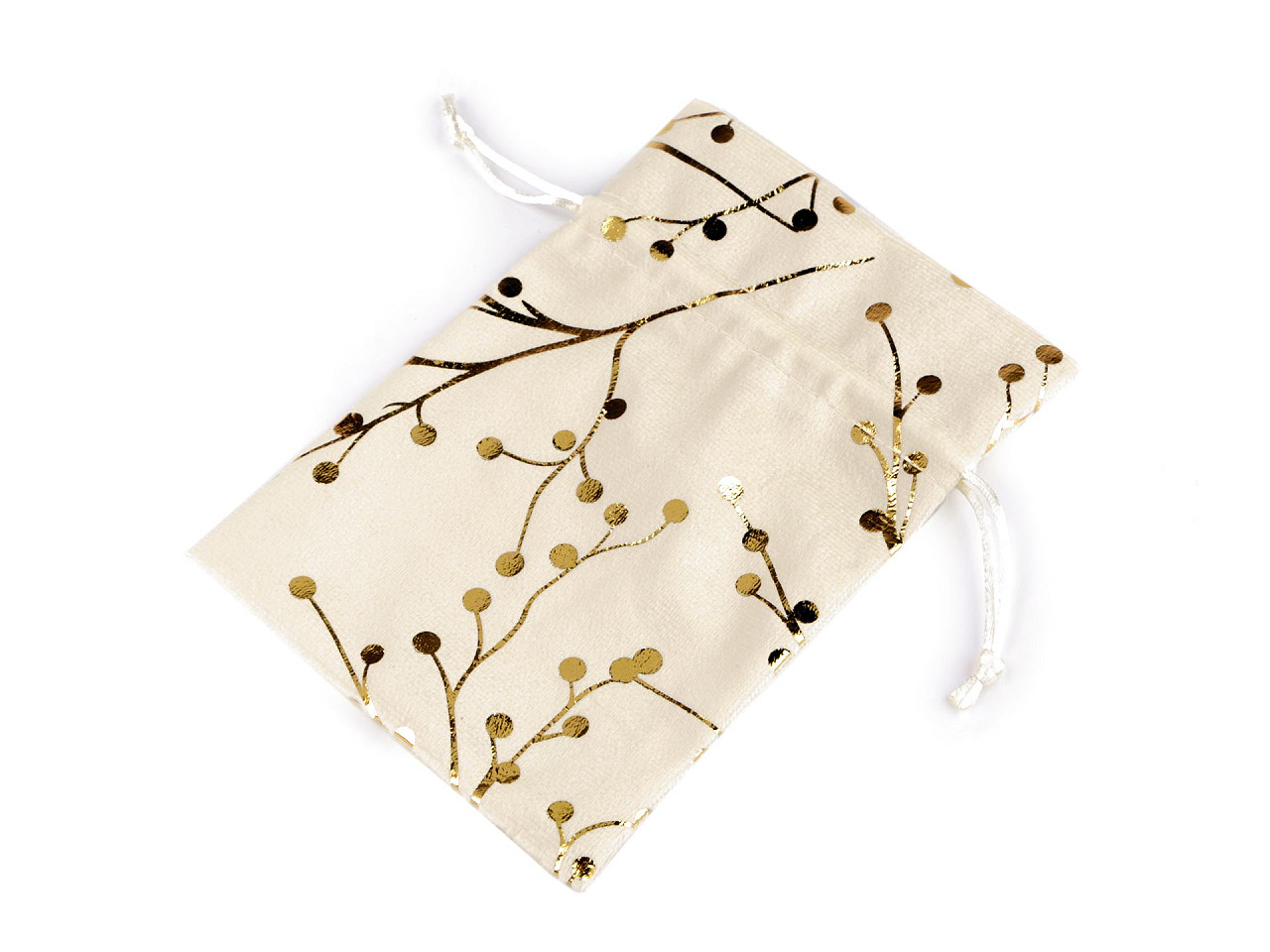 Săculeț cadou 13x18 cm catifea, crenguțe metalice - Crem deschis (10 Bucăți)