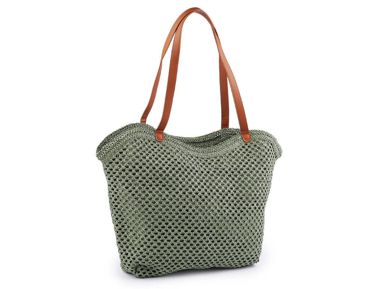 Geantă de mână croșetată din rafie - cu fermoar 47x36 cm - Verde (1 Bucată)
