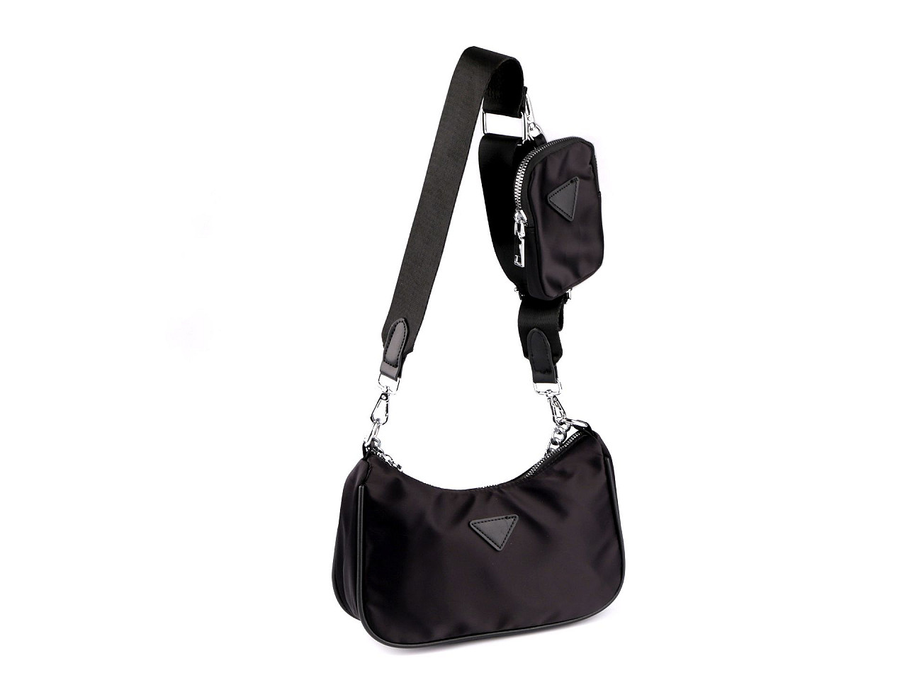Geantă 2 în 1 din nailon cu lanț argintiu 26x16 cm - Negru (1 Bucată)