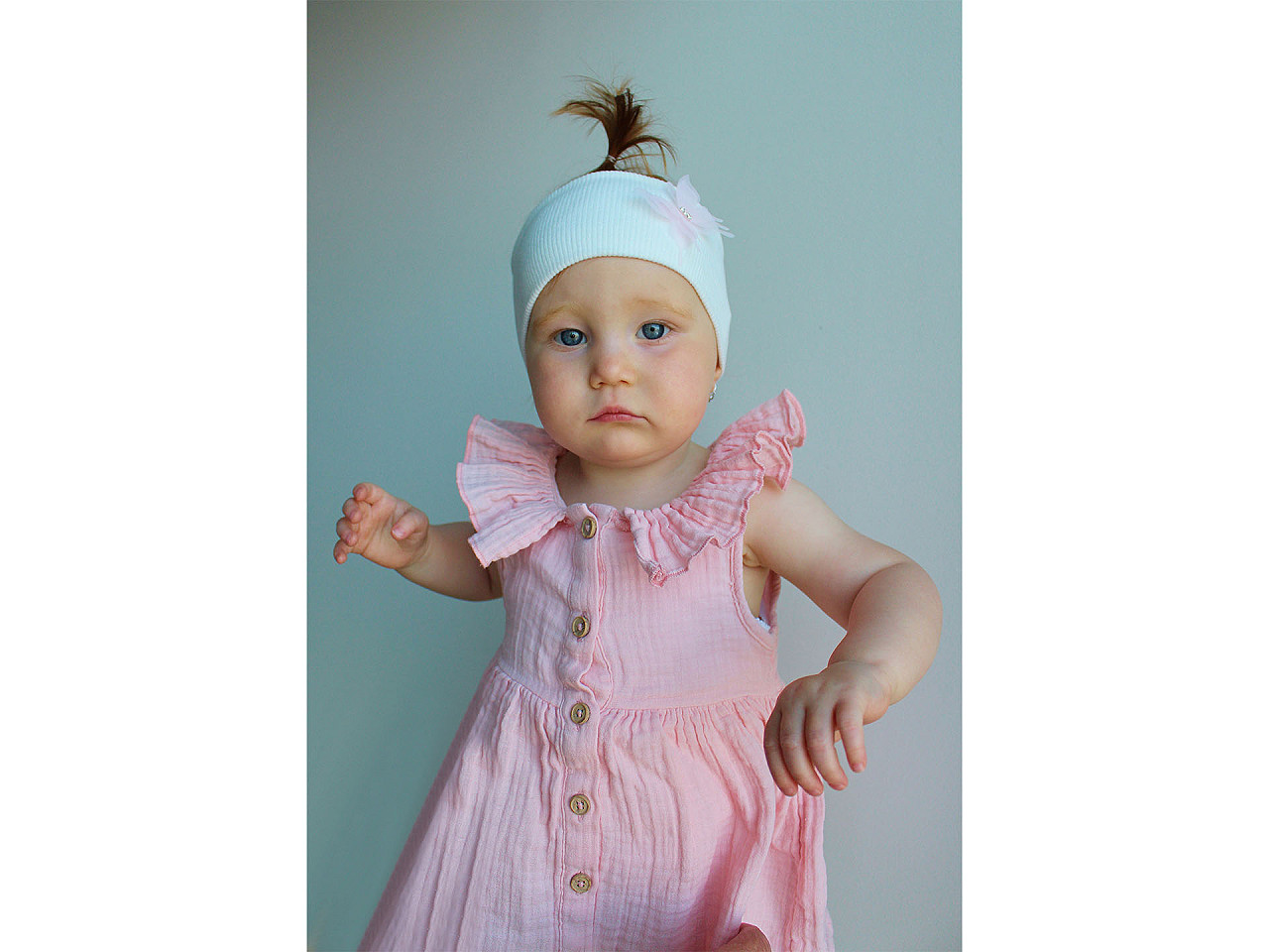 Bentiță de păr din bumbac pentru bebeluși cu decorațiuni - Off white (1 Bucată)