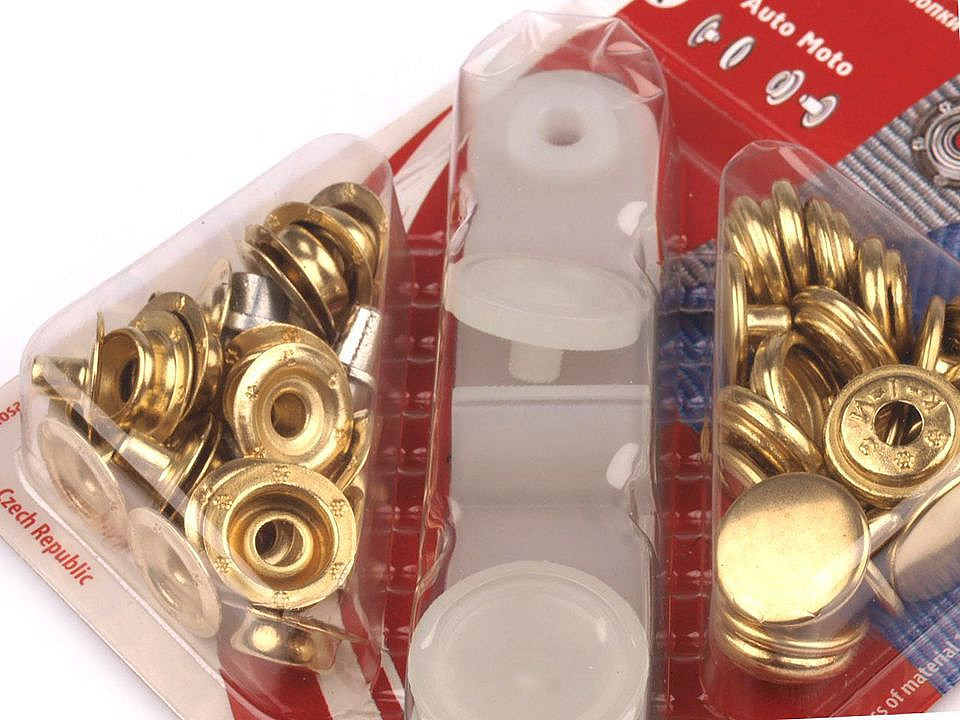 Capse metalice cu aplicator, finisaj auriu, ø15 mm - Auriu deschis (1 Card)