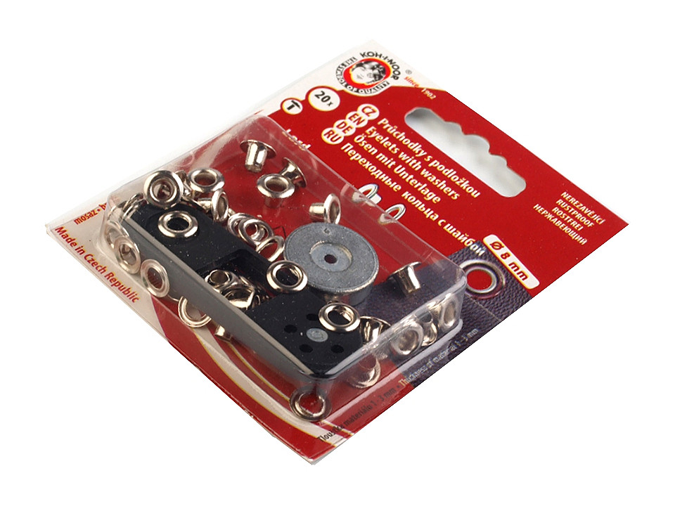 Ocheți metalici inoxidabili cu dispozitiv de atașare, ø4 mm - Lac negru (1 Blister)