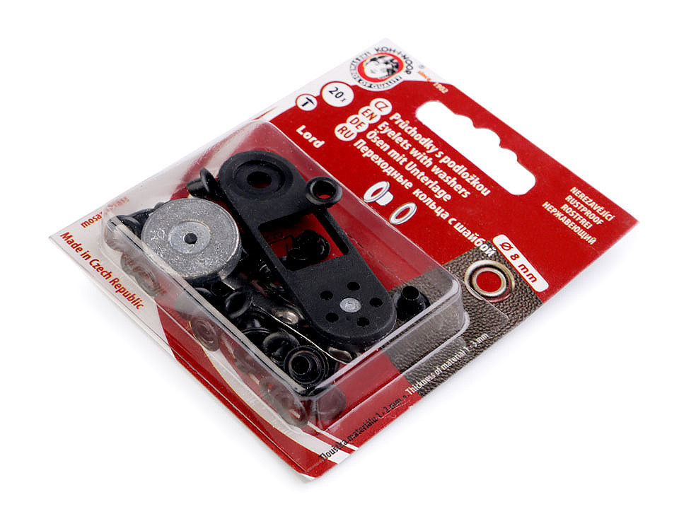 Ocheți metalici inoxidabili cu dispozitiv de atașare, ø4 mm - Lac negru (1 Blister)