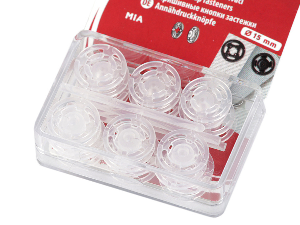 Capse de cusut din plastic, ø7 mm - ø15 mm - Transparent (1 Blister)