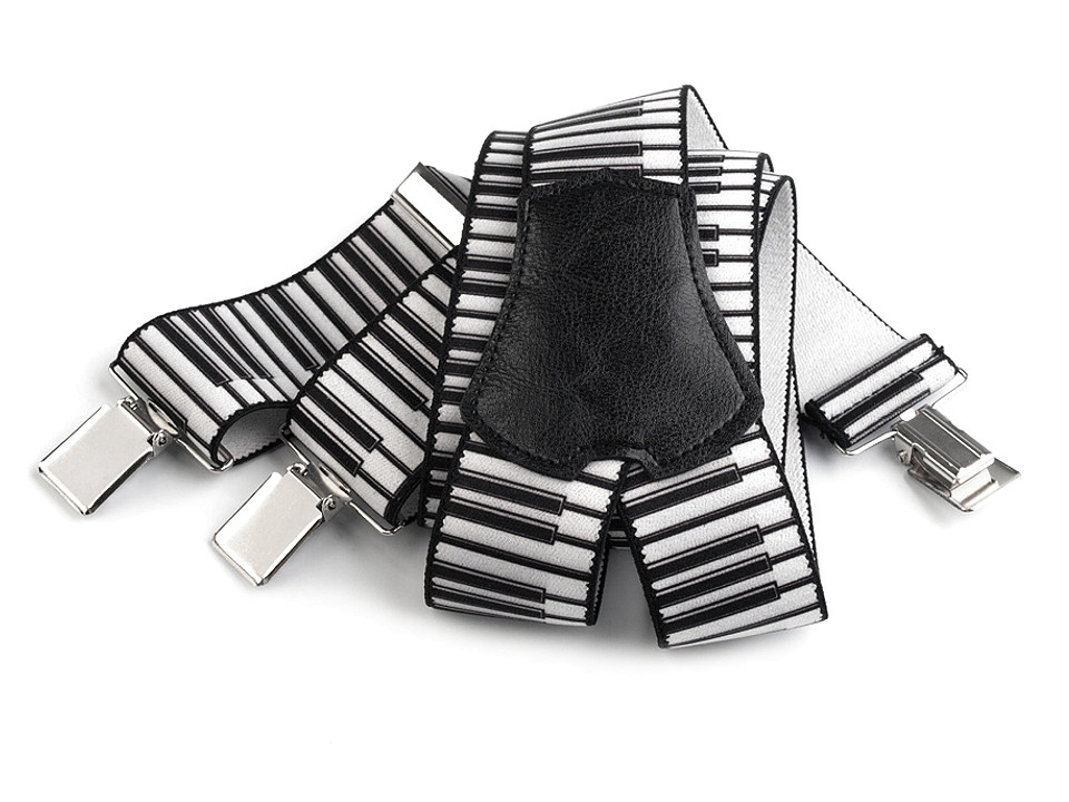 Bretele pantaloni tip y, motive muzicale - Roșu (1 Bucată)