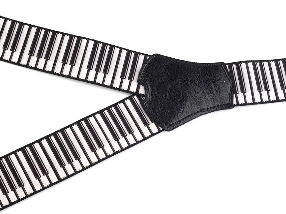 Bretele pantaloni tip y, motive muzicale - Roșu (1 Bucată)