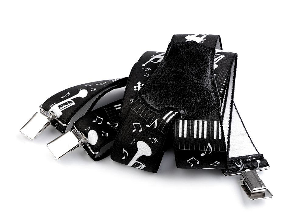 Bretele pantaloni tip y, motive muzicale - Roșu (1 Bucată)