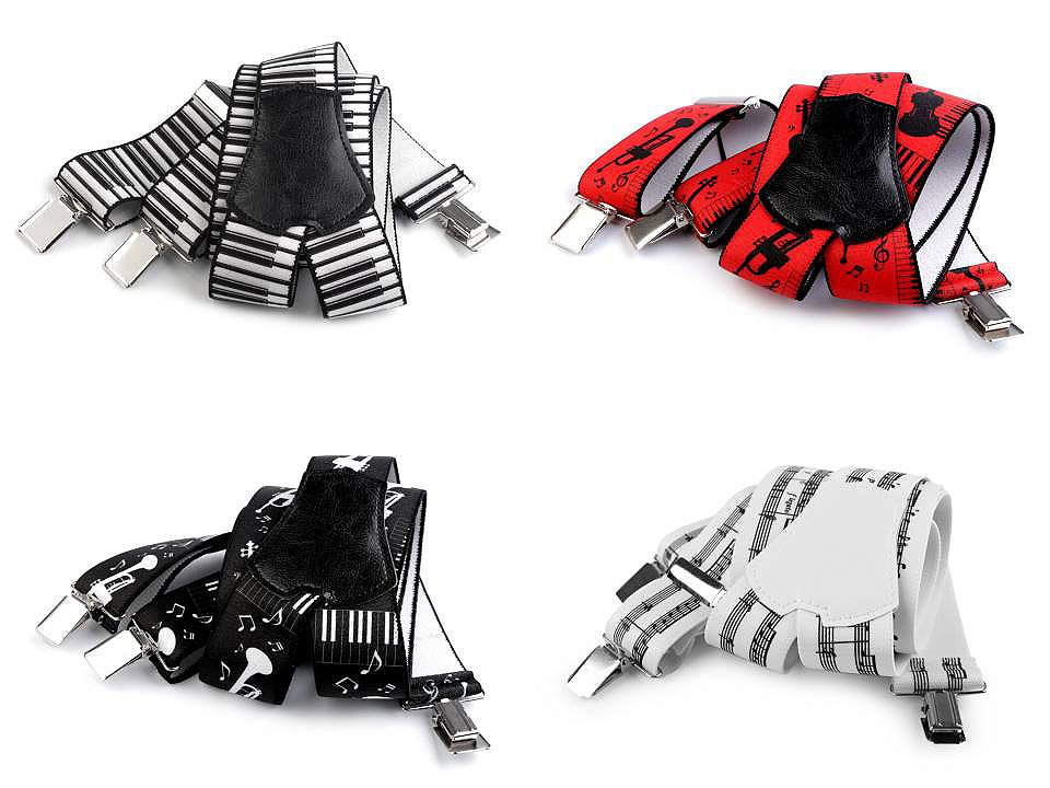 Bretele pantaloni tip y, motive muzicale - Roșu (1 Bucată)