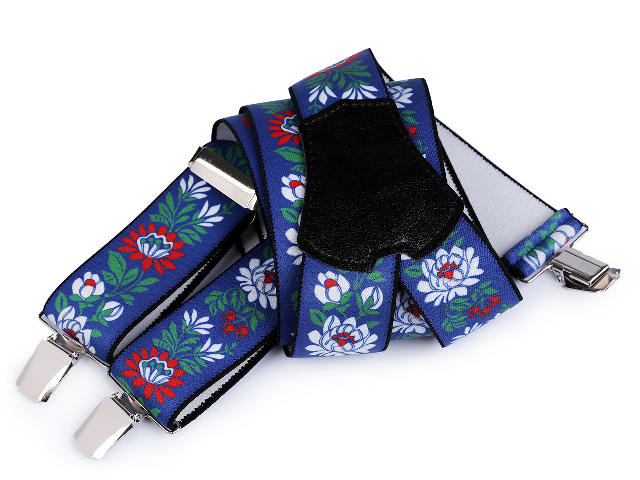 Bretele pantaloni tip y, motiv folcloric, 120 cm - Albastru delta (1 Bucată)