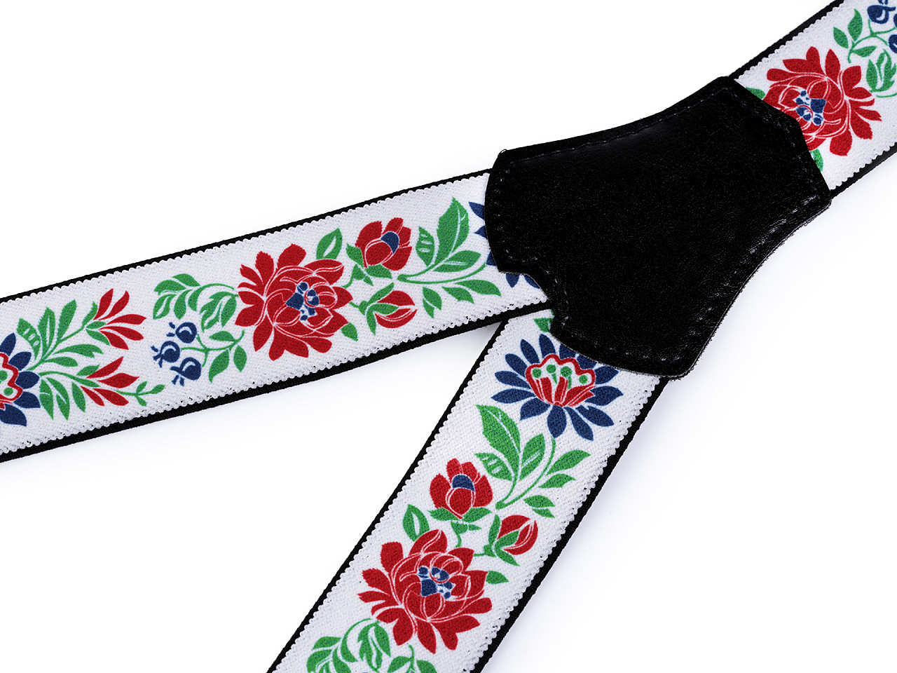 Bretele pantaloni tip y, motiv folcloric, 120 cm - Albastru delta (1 Bucată)