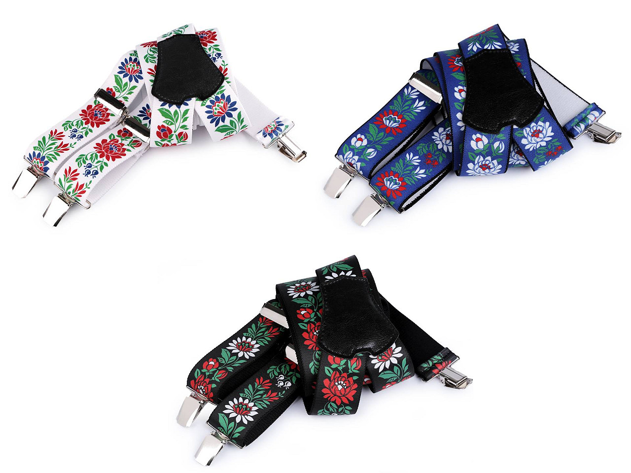 Bretele pantaloni tip y, motiv folcloric, 120 cm - Albastru delta (1 Bucată)