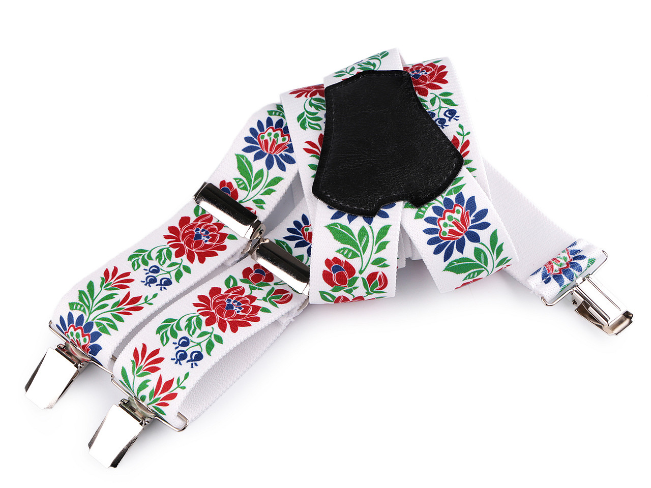 Bretele pantaloni tip y, motiv folcloric, 120 cm - Albastru delta (1 Bucată)