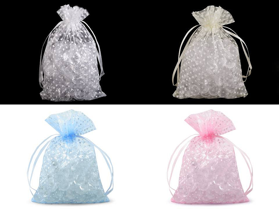 Săculeț organza cu buline, 13x18 cm - Albastru deschis (10 Bucăți)