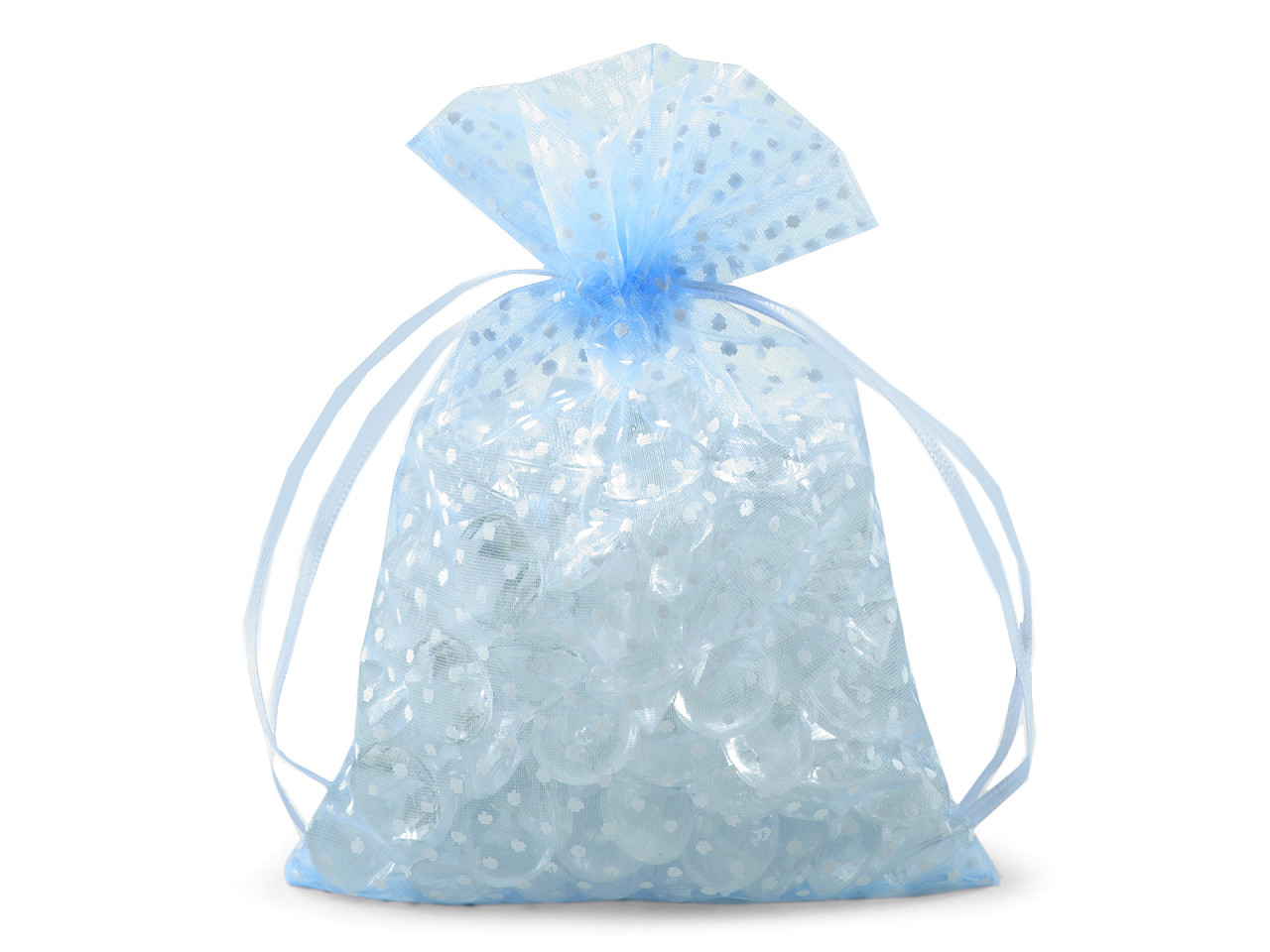 Săculeț organza cu buline, 13x18 cm - Albastru deschis (10 Bucăți)