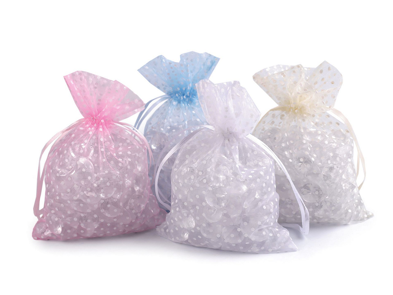 Săculeț organza cu buline, 13x18 cm - Albastru deschis (10 Bucăți)