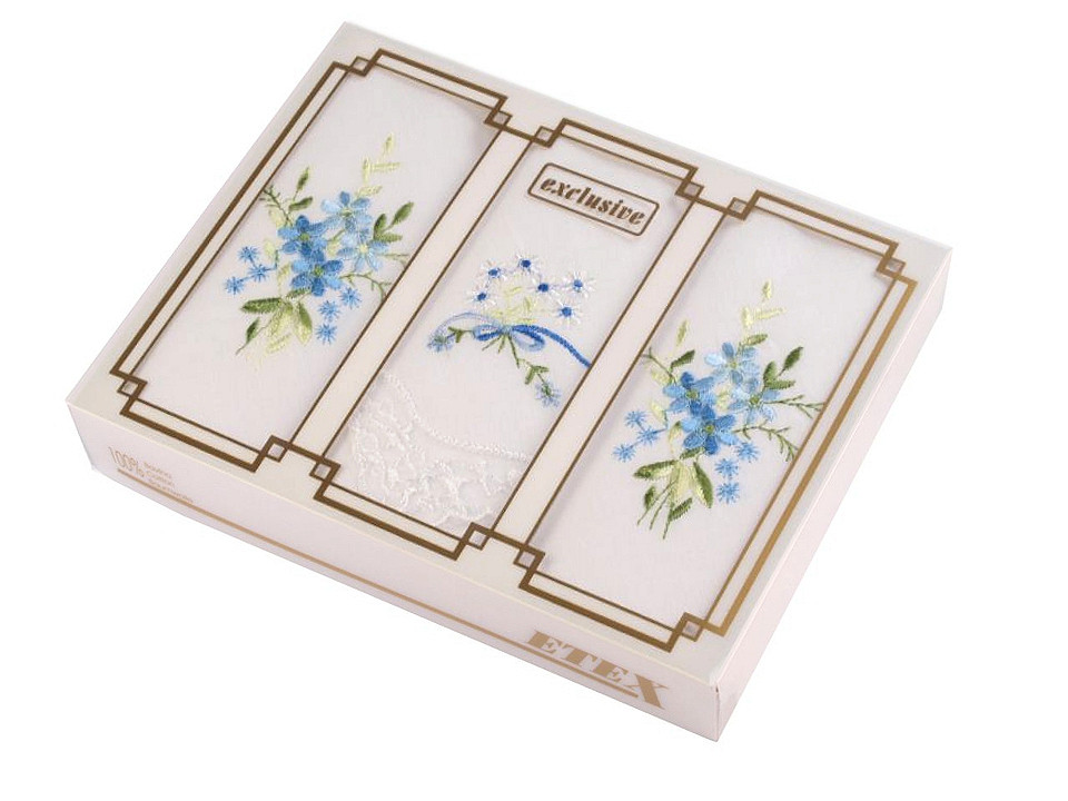 Batiste damă brodate, 3 buc/set - Mix aleatoriu de variante (1 Cutie)