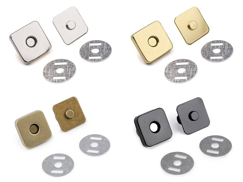 Închizatori / capse magnetice pătrate, 18x18 mm - Alamă antică (100 Seturi)