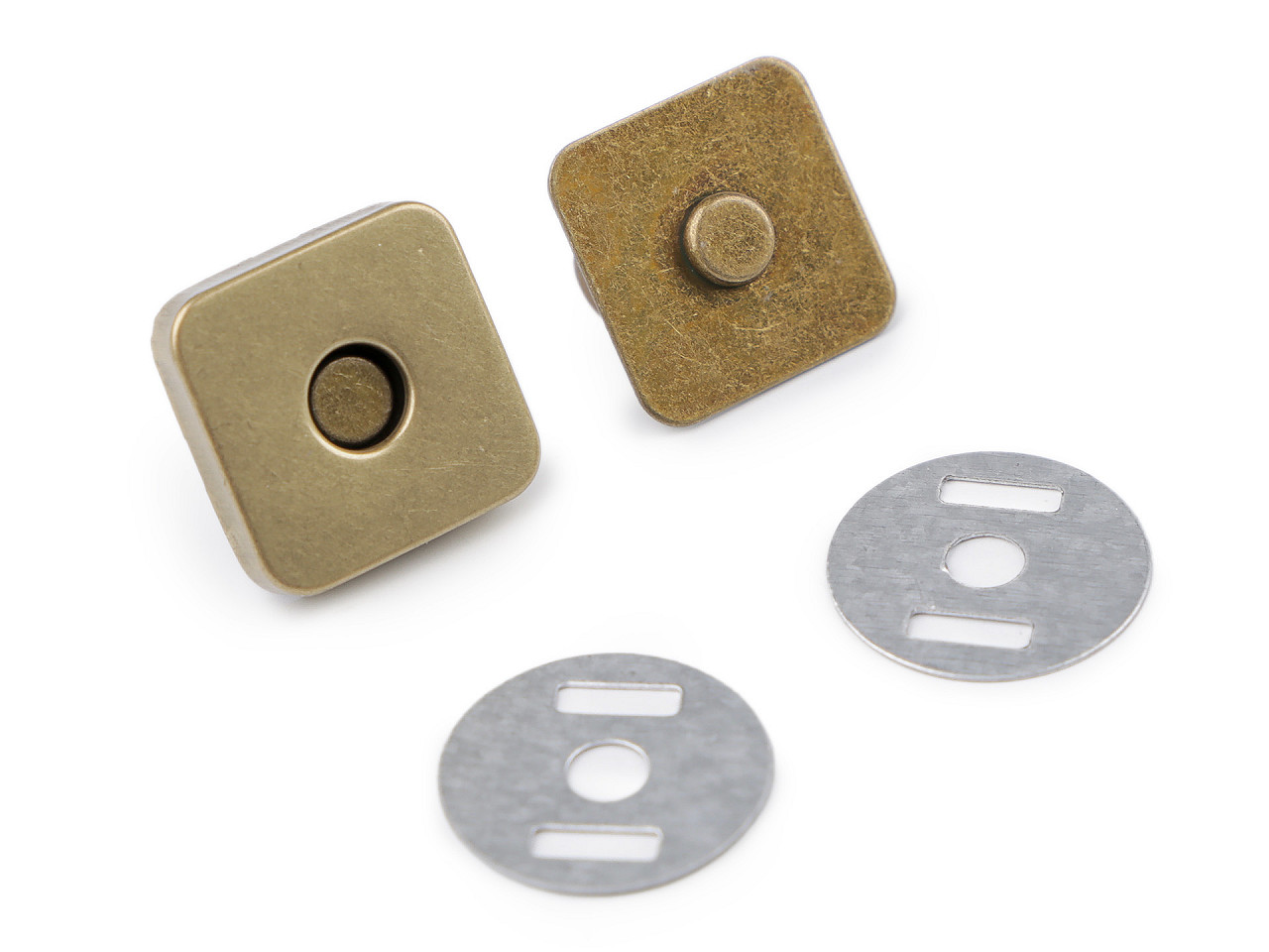 Închizatori / capse magnetice pătrate, 18x18 mm - Alamă antică (100 Seturi)