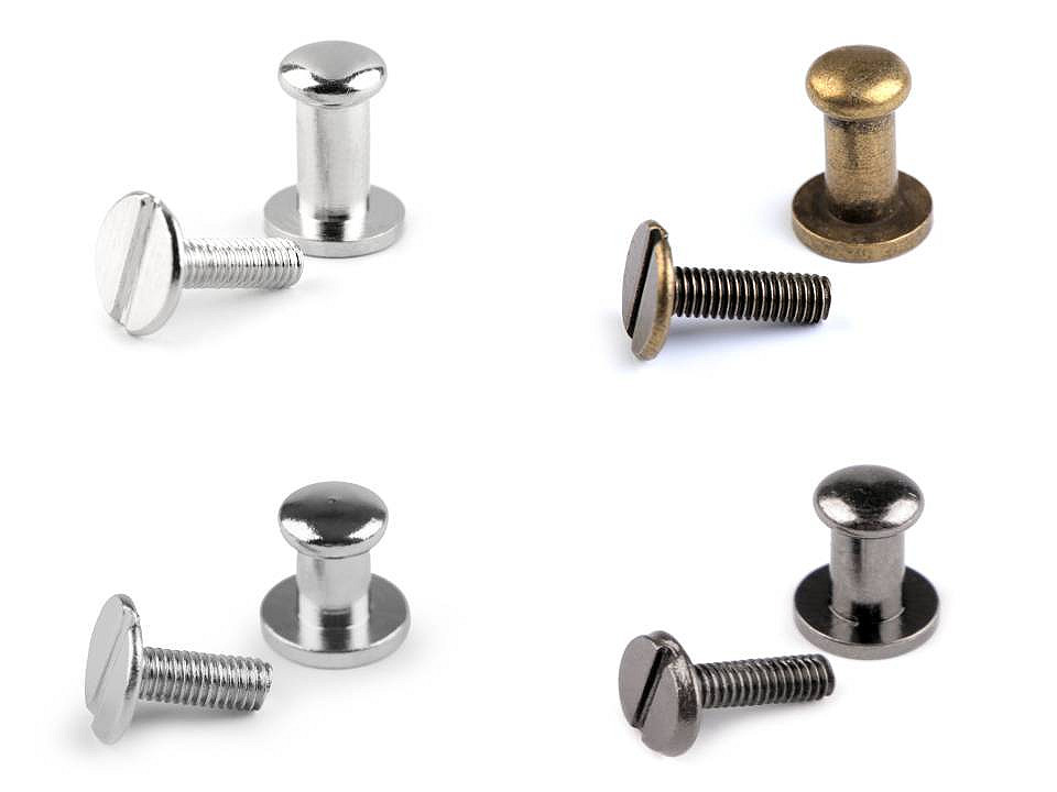 Butoni cu șurub pentru pielarie, ø6 mm - Nichel (10 Perechi)