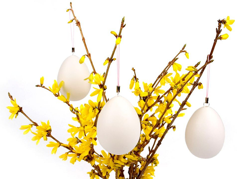 Ouă din plastic cu agățătoare, 46x64 mm - Alb lăptos (12 Bucăți)