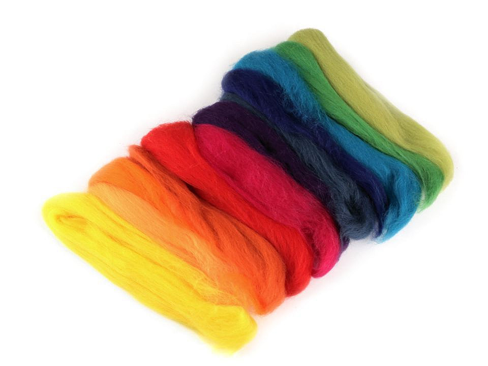 Lână merinos pieptănată, 50 g, 12 culori/set - Mix (1 Sac)