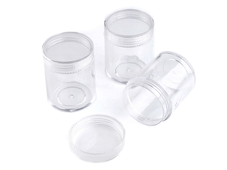 Cutie din plastic, capac cu filet, 3,8x4,7cm - Transparent (2 Bucăți)