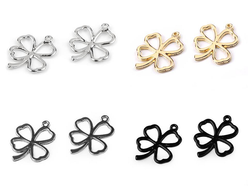 Pandantiv trifoi cu patru foi, 20x24 mm - Auriu deschis (2 Bucăți)