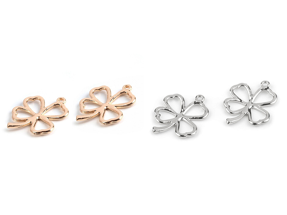 Pandantiv trifoi cu patru foi, 20x24 mm - Auriu deschis (2 Bucăți)