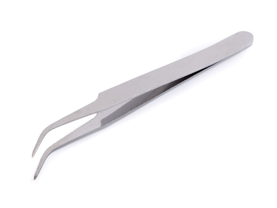 Pensetă metalică cu vărf curbat, 11,5 cm - Nichel (25 Bucăți)