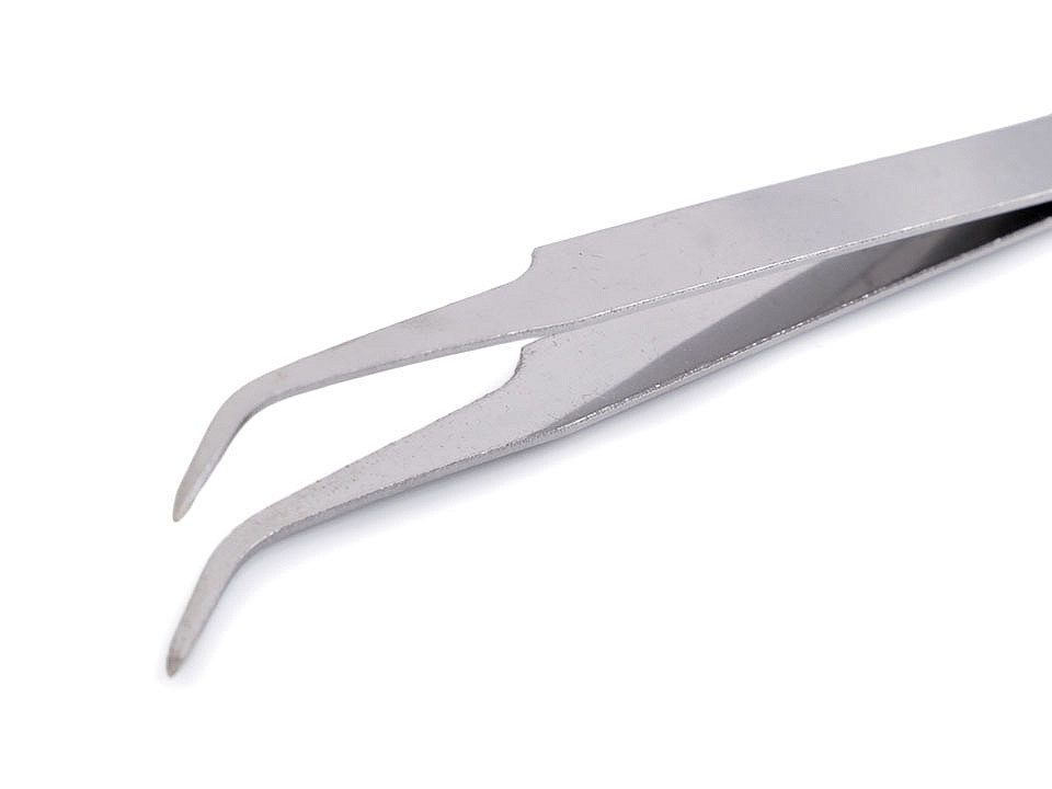 Pensetă metalică cu vărf curbat, 11,5 cm - Nichel (25 Bucăți)