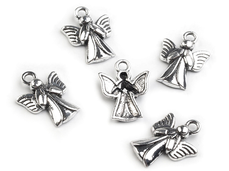 Pandantiv îngeraș, 15x20 mm - Platinum (5 Bucăți)