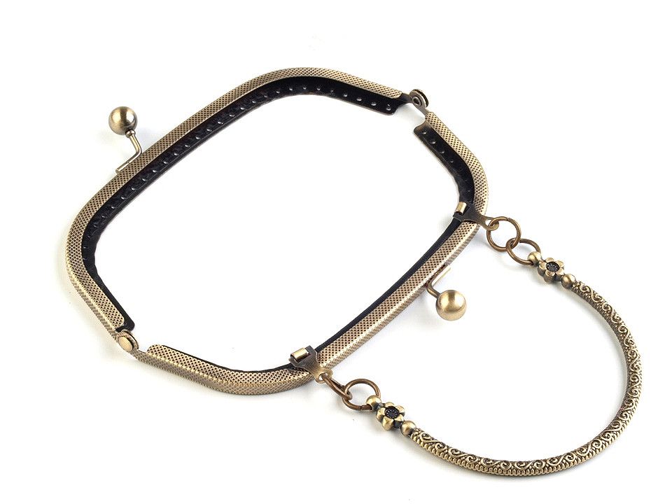 Ramă cu mâner pentru poșetă, 16,2x14 cm - Alamă antică (1 Bucată)