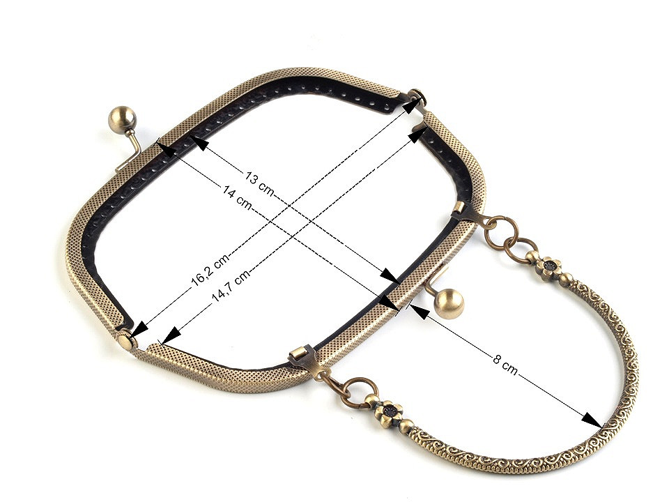 Ramă cu mâner pentru poșetă, 16,2x14 cm - Alamă antică (1 Bucată)