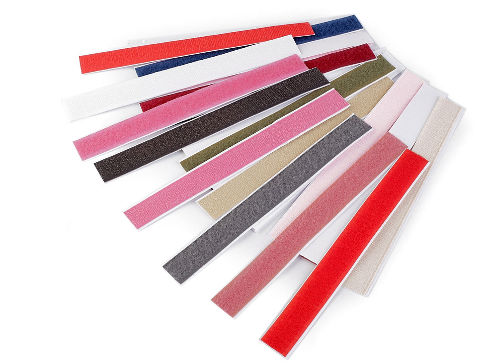 Bandă arici autoadezivă, complet (puf + scai), diverse culori, 20 mm - Mix culori (24 Perechi)
