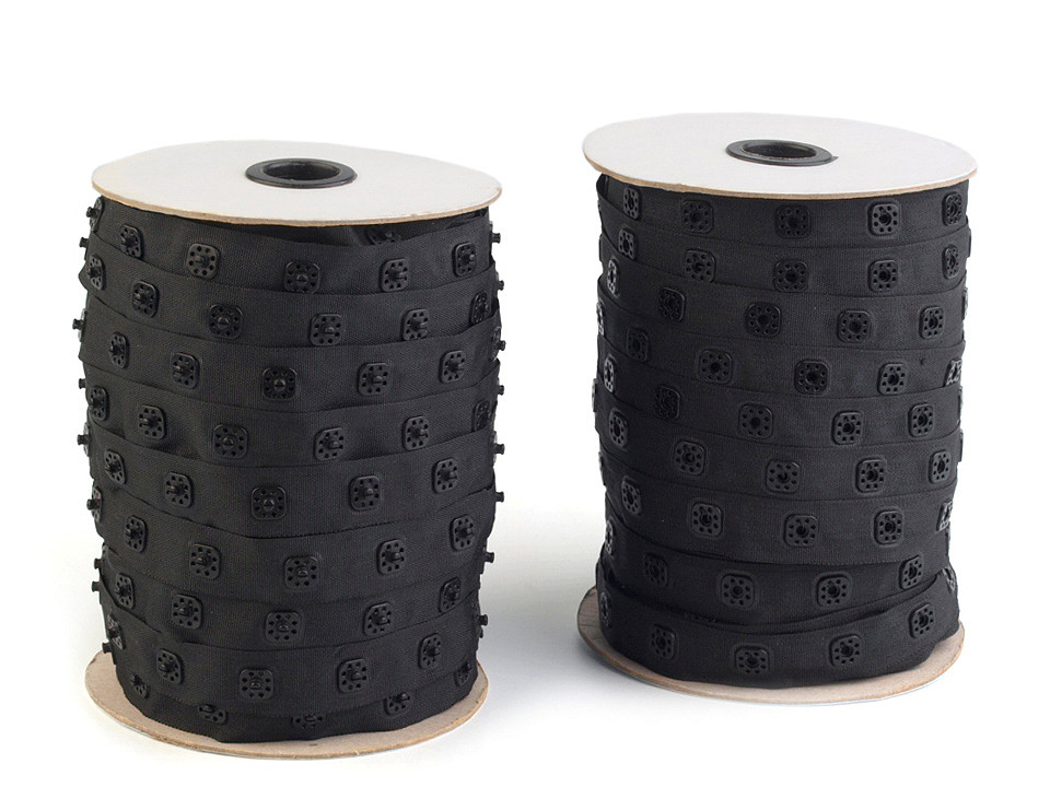 Bandă cu capse pentru confecții textile /  body, lățime 17 mm - Negru (1 Metru)