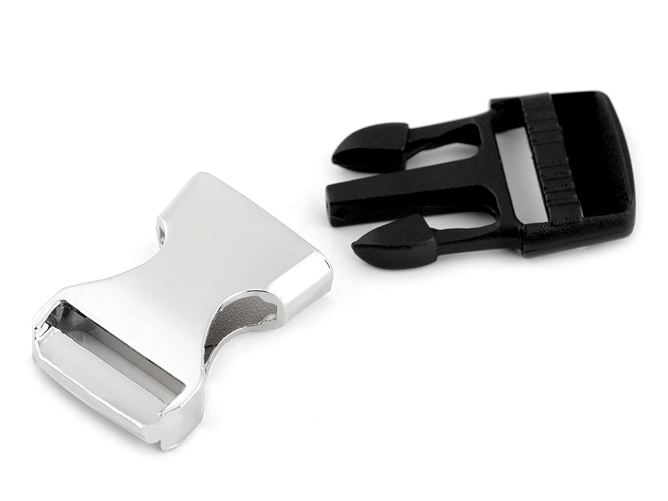 Cataramă trident, plastic și metal, lățime 15 mm - Nichel (10 Perechi)