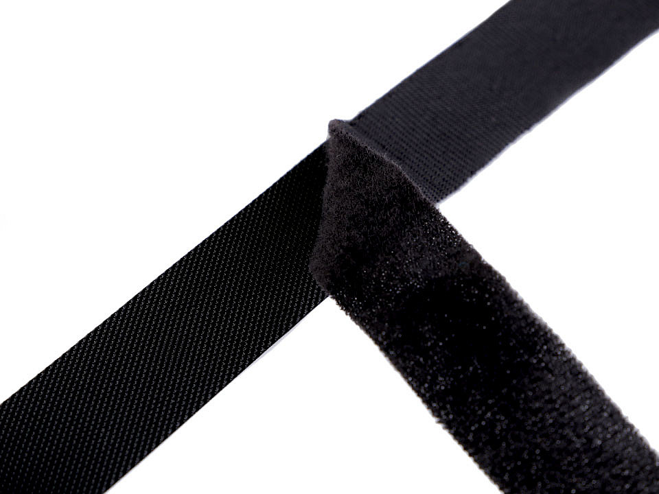 Bandă arici laminată extrafină, complet (puf + scai), 20 mm - Negru (5 Metri)