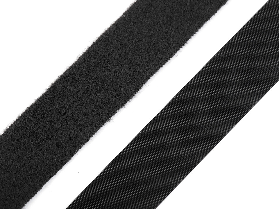 Bandă arici laminată extrafină, complet (puf + scai), 20 mm - Negru (5 Metri)