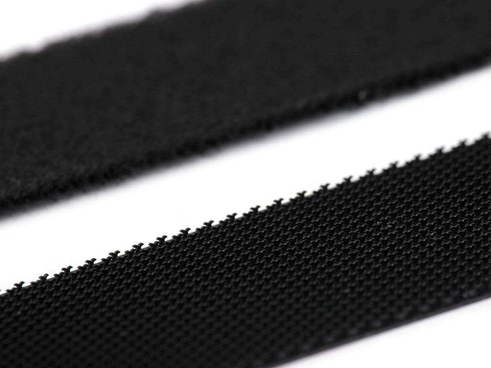 Bandă arici laminată extrafină, complet (puf + scai), 20 mm - Negru (5 Metri)