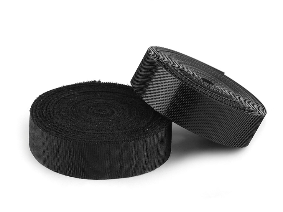 Bandă arici laminată extrafină, complet (puf + scai), 20 mm - Negru (5 Metri)