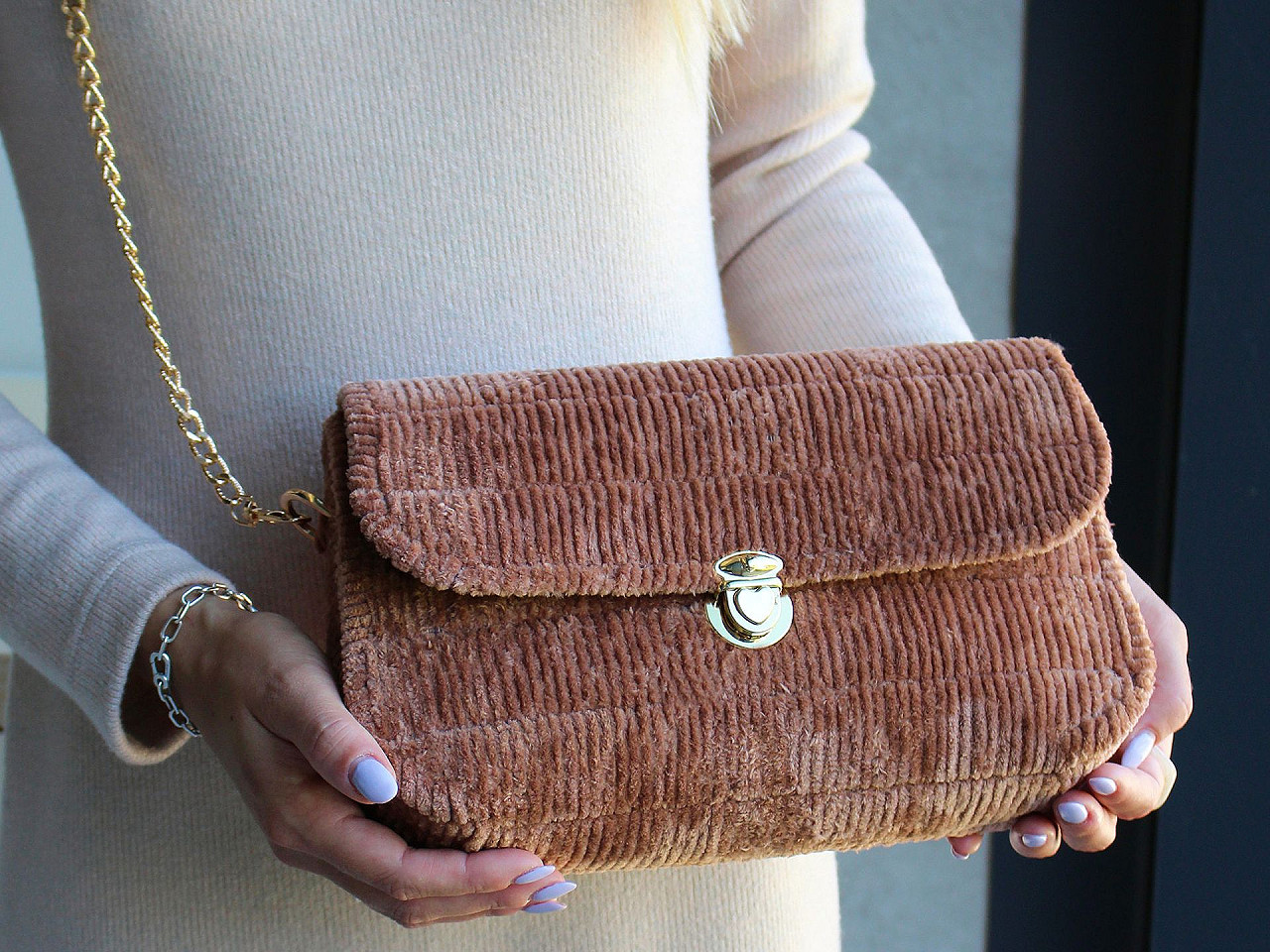 Lanț pentru poșete / genți cu carabină, 120 cm - Auriu rose (1 Bucată)