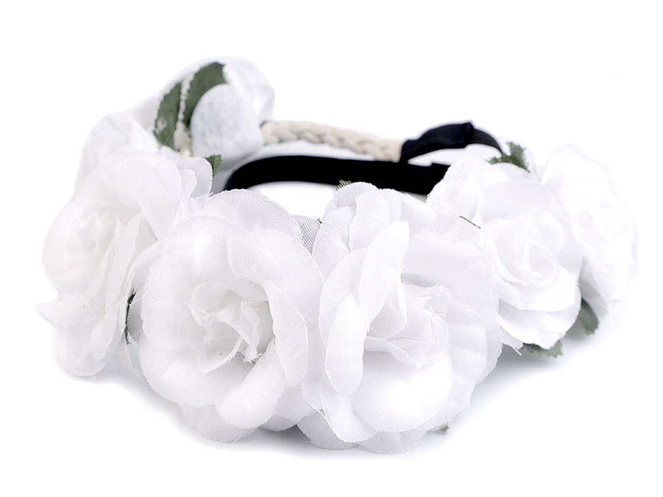 Bentiță de păr elastică cu flori - Alb (20 Bucăți)