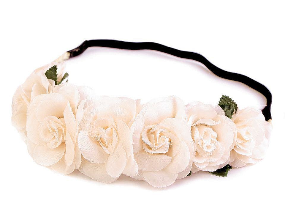 Bentiță de păr elastică cu flori - Alb (20 Bucăți)