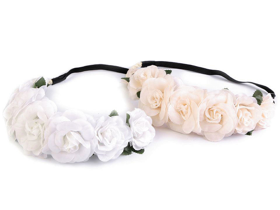 Bentiță de păr elastică cu flori - Alb (20 Bucăți)