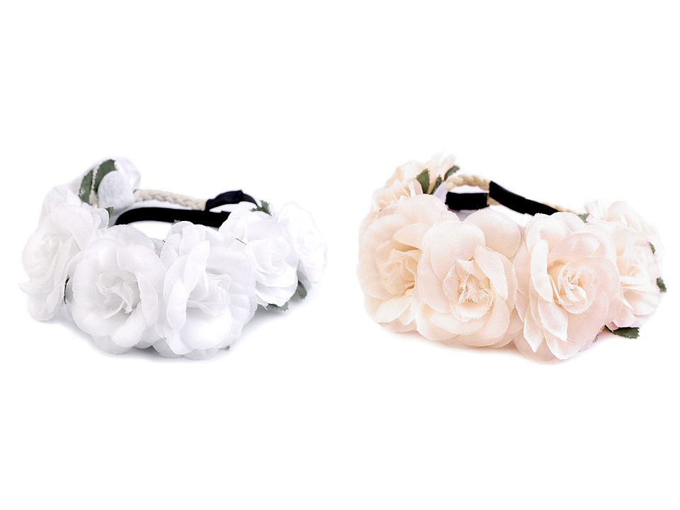 Bentiță de păr elastică cu flori - Alb (20 Bucăți)