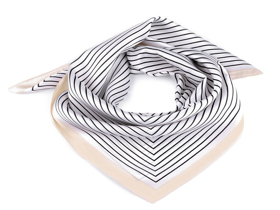 Batic satinat cu dungi,  70x70 cm - Alb (1 Bucată)