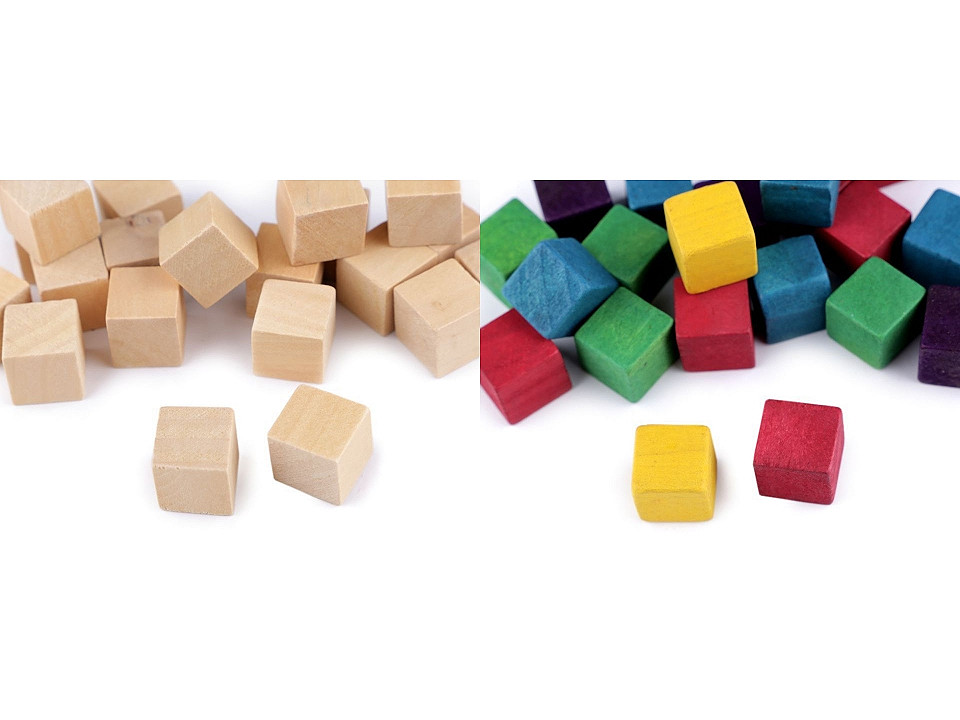 Cuburi lemn, 15x15 mm - Natur (20 Bucăți)