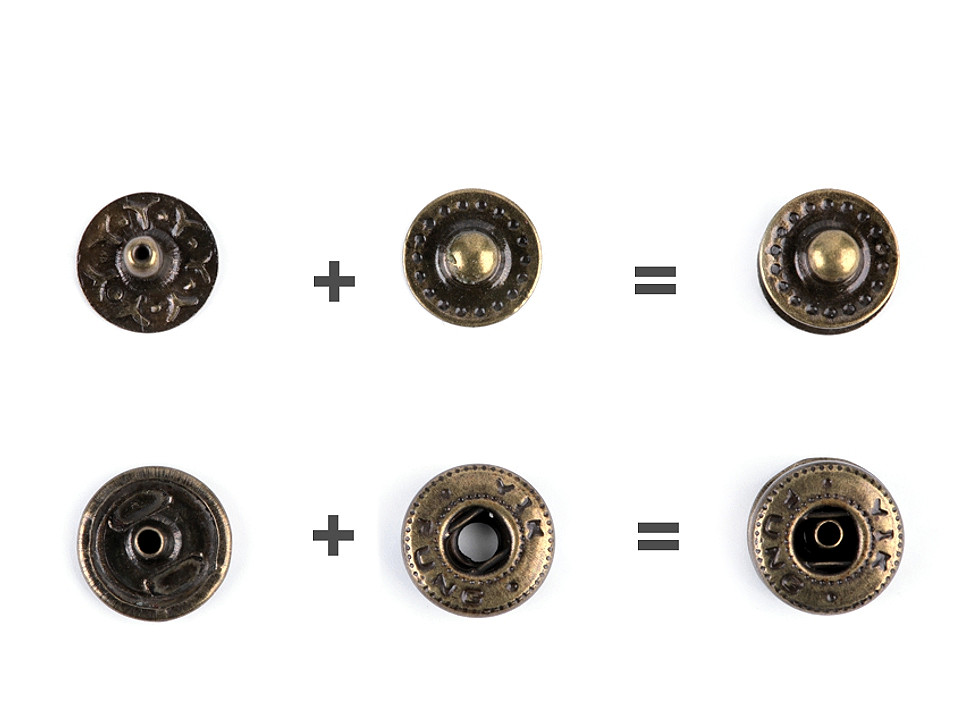 Capse metalice, ø10 mm - Alamă antică (50 Seturi)